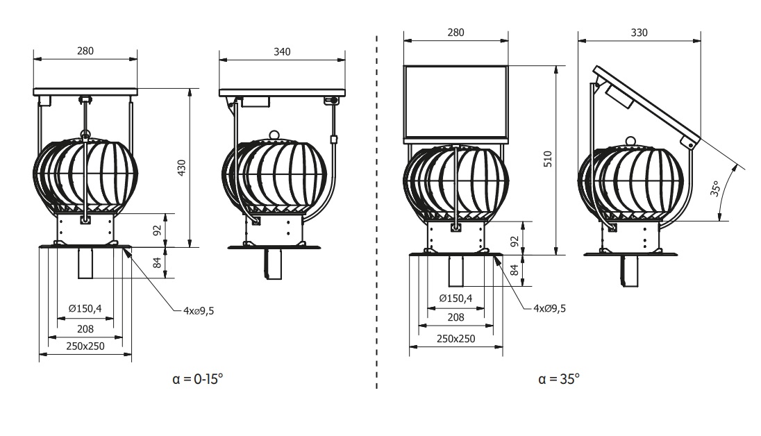 Self-rotating extractor fan Turbowent Solar 150mm with base Darco Self-rotating extractor fan Turbowent Solar 150mm with base Darco Kütteseadmed Sanitaartehnika Soojuspumbad Puidukatlad Korstnad Radiaatorid Boilerid Torud Tarvikud