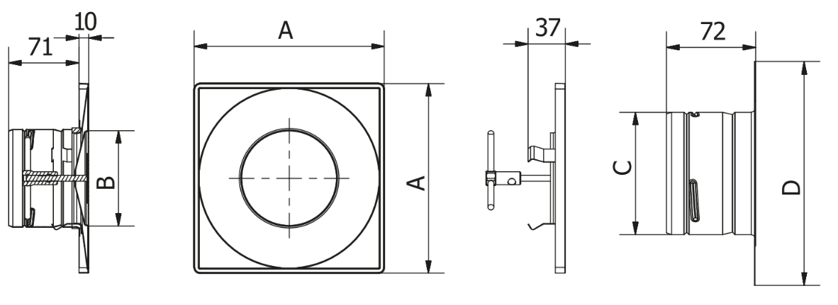 Supply and Exhaust Valve ASKV100mm Darco (square) Kütteseadmed Sanitaartehnika Soojuspumbad Puidukatlad Korstnad Radiaatorid Boilerid Torud Tarvikud