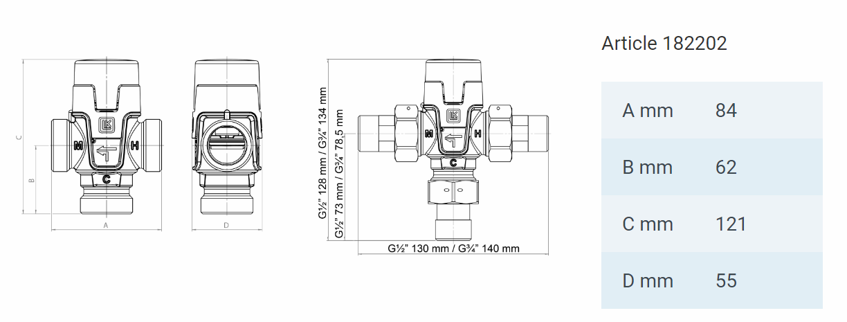 Thermostatic Mixing Valve Hydromix 35-65°C 1 1/4'' vk LK Armatur (KVS 3,5) Thermostatic Mixing Valve Hydromix 35-65°C 1 1/4'' vk LK Armatur (KVS 3,5) - Image 2