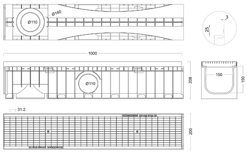 Channel drain EVO 150H 200x1000mm with galvanized grate Asoplast Channel drain EVO 150H 200x1000mm with galvanized grate Asoplast Kütteseadmed Sanitaartehnika Soojuspumbad Puidukatlad Korstnad Radiaatorid Boilerid Torud Tarvikud